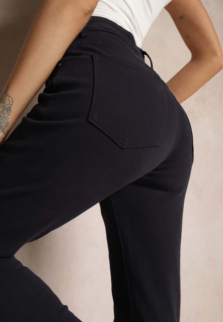 Granatowe Jeansy Mom Fit Regular Waist o Casualowym Kroju Firvila