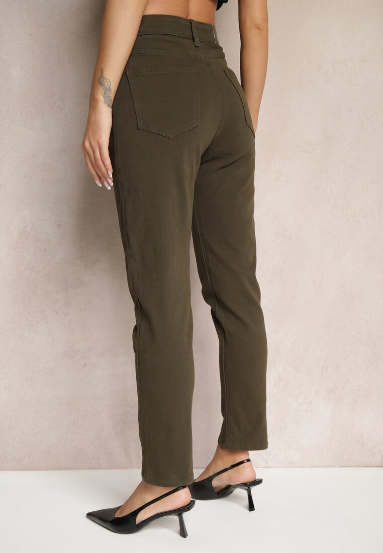 Ciemnozielone Jeansy Mom Fit Regular Waist o Casualowym Kroju Firvila