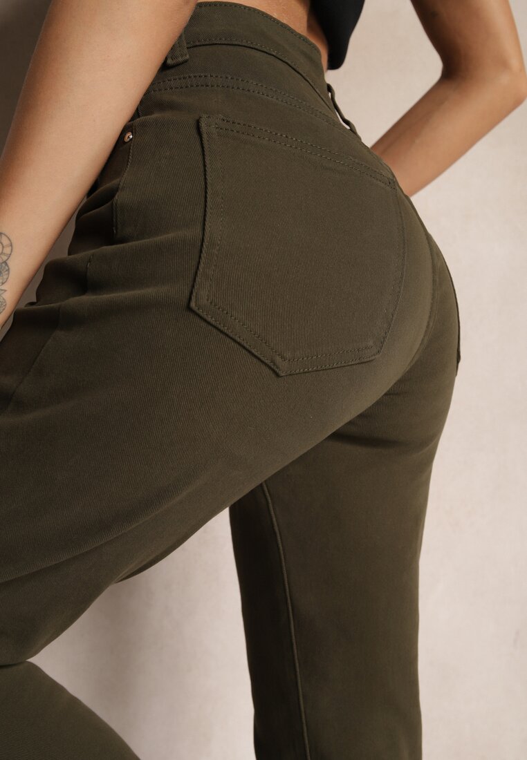 Ciemnozielone Jeansy Mom Fit Regular Waist o Casualowym Kroju Firvila