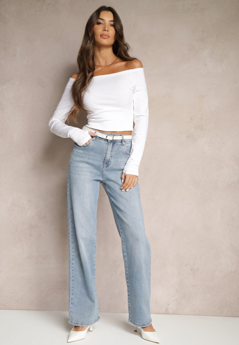 Jasnoniebieskie Jeansy High Waist z Szeroką Nogawką Isvila