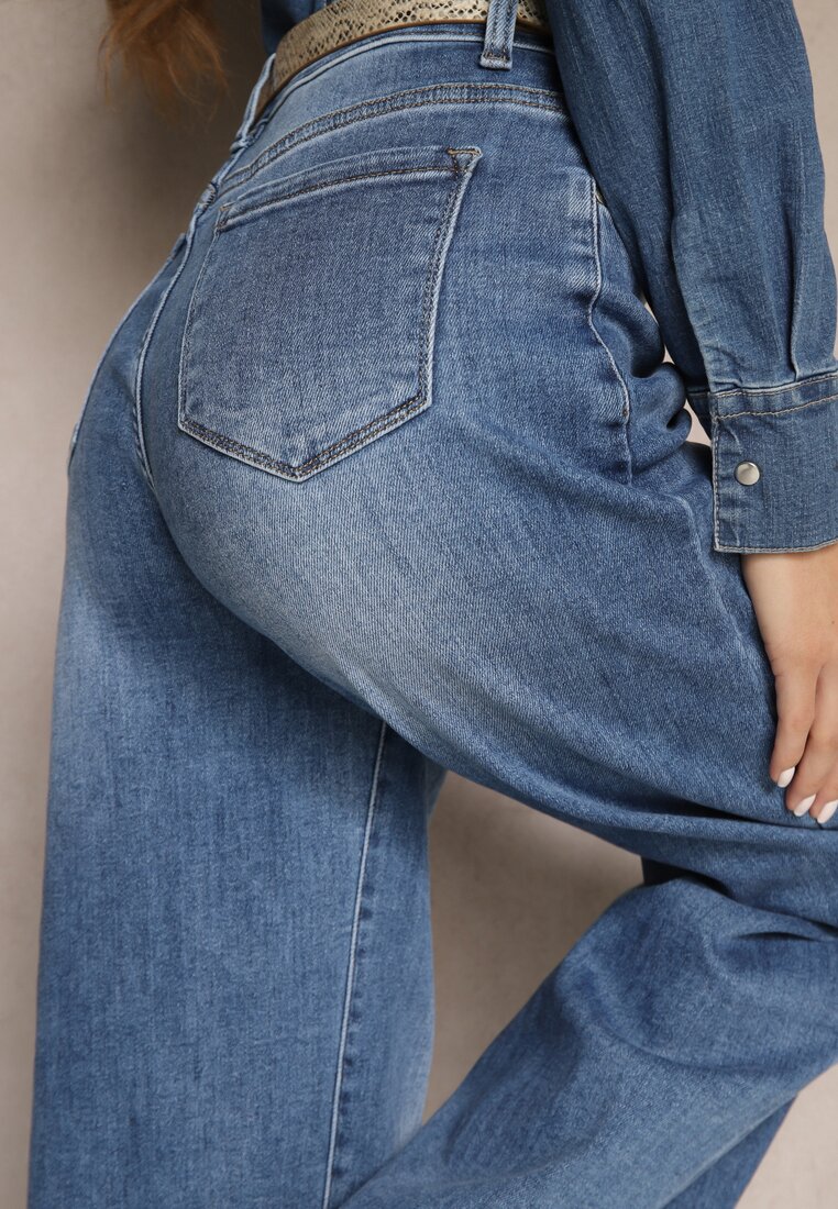 Niebieskie Jeansy z Bawełną i Wiskozą High Waist o Szerokim Kroju z Przetarciami Valviola