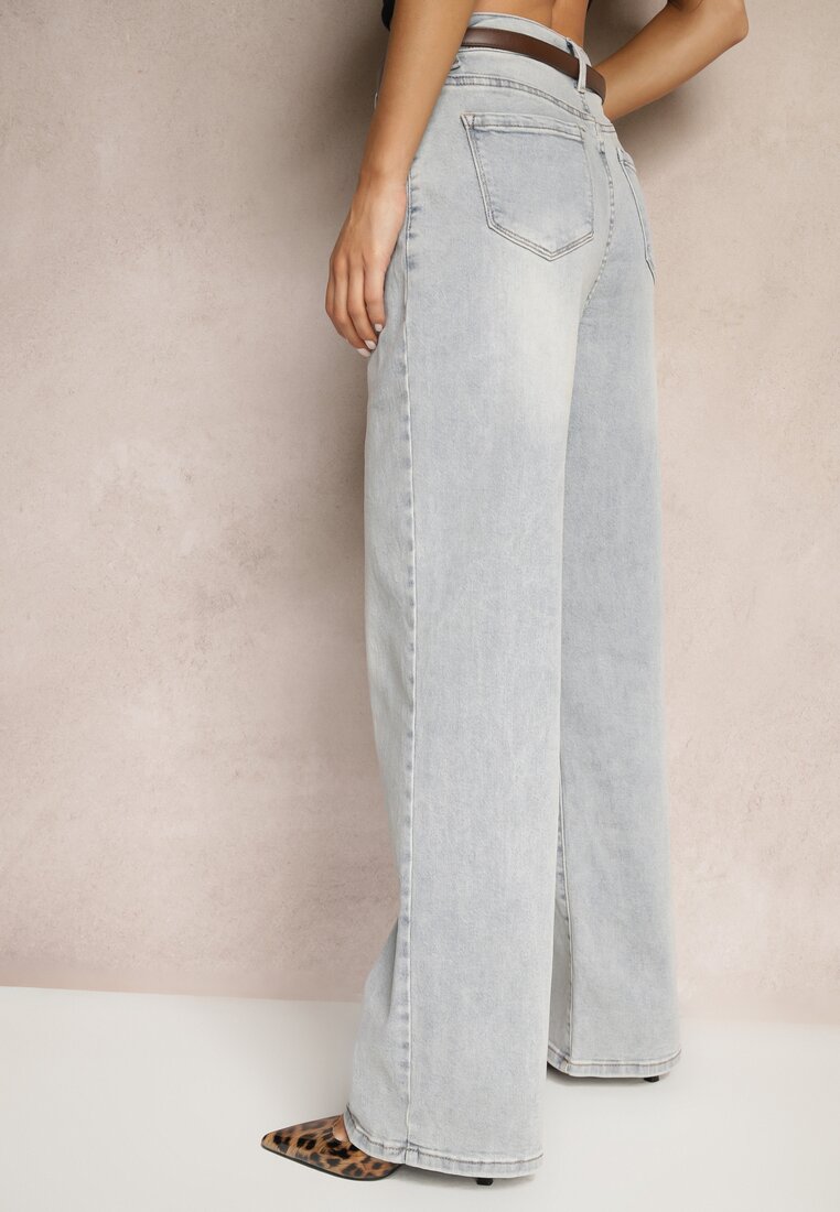 Jasnoniebieskie Jeansy High Waist o Szerokim Kroju Felwenna