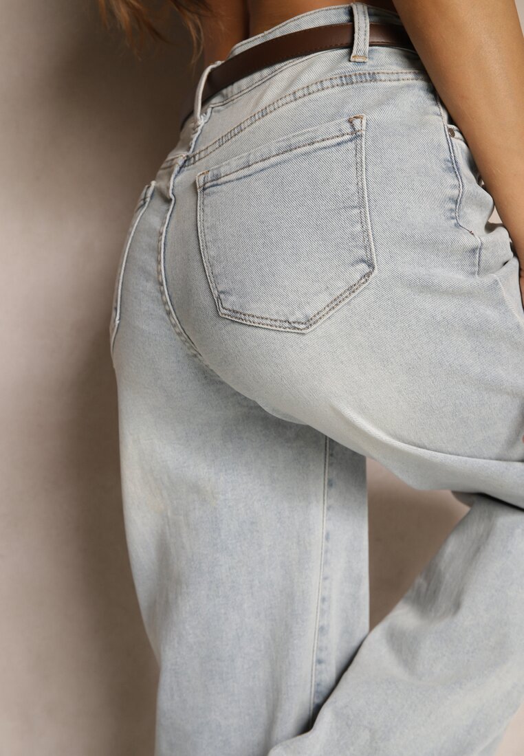 Jasnoniebieskie Jeansy High Waist o Szerokim Kroju Felwenna
