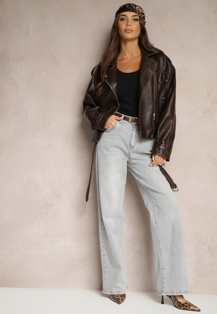 Jasnoniebieskie Jeansy High Waist o Szerokim Kroju Felwenna