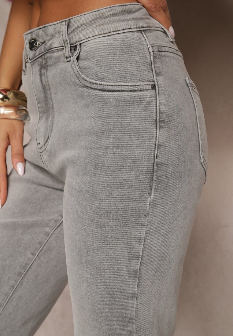 Jasnoszare Bawełniane Jeansy Typu Mom Fit Emviola