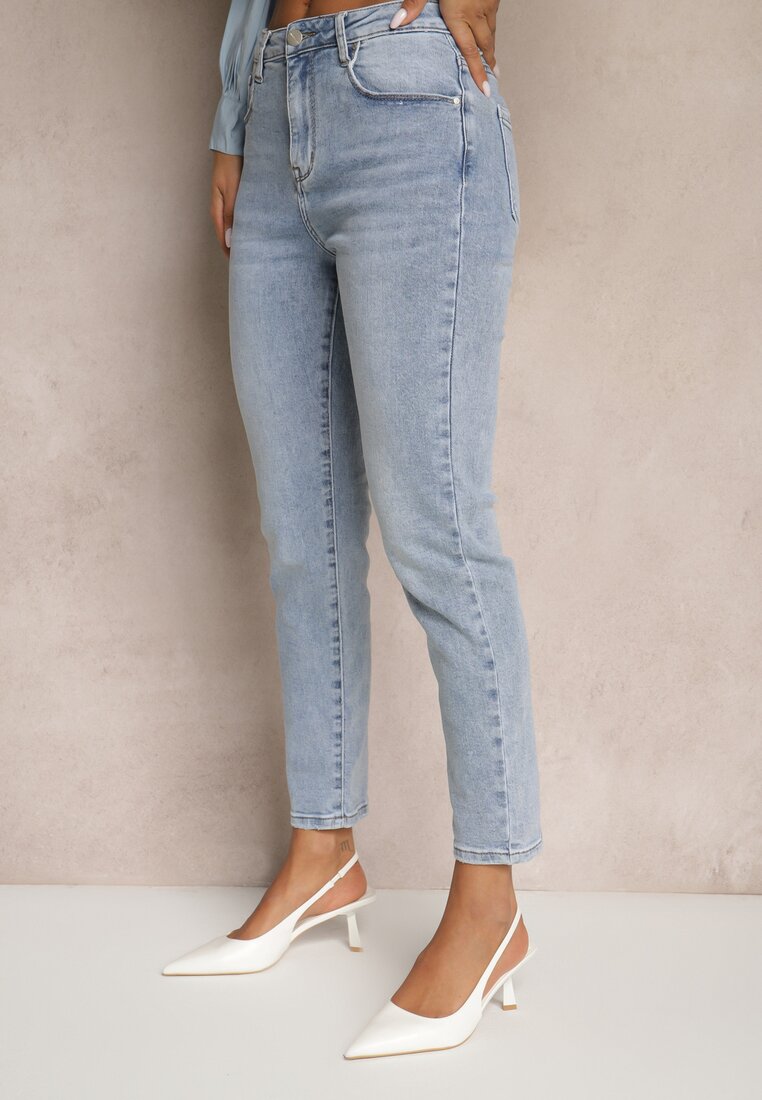 Niebieskie Jeansy Mom Fit High Waist Delonwen