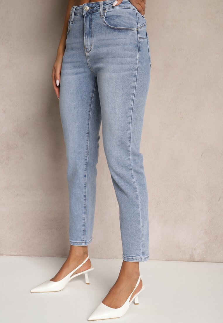 Jasnoniebieskie Jeansy High Waist o Kroju Mom Fit Delarinor