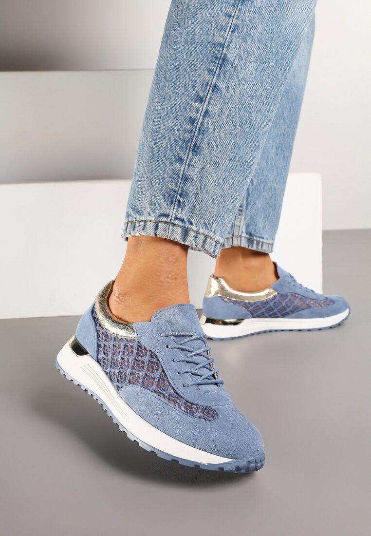 Niebieskie Ażurowe Sneakersy na Podeszwie z Metaliczną Wstawką Neomira
