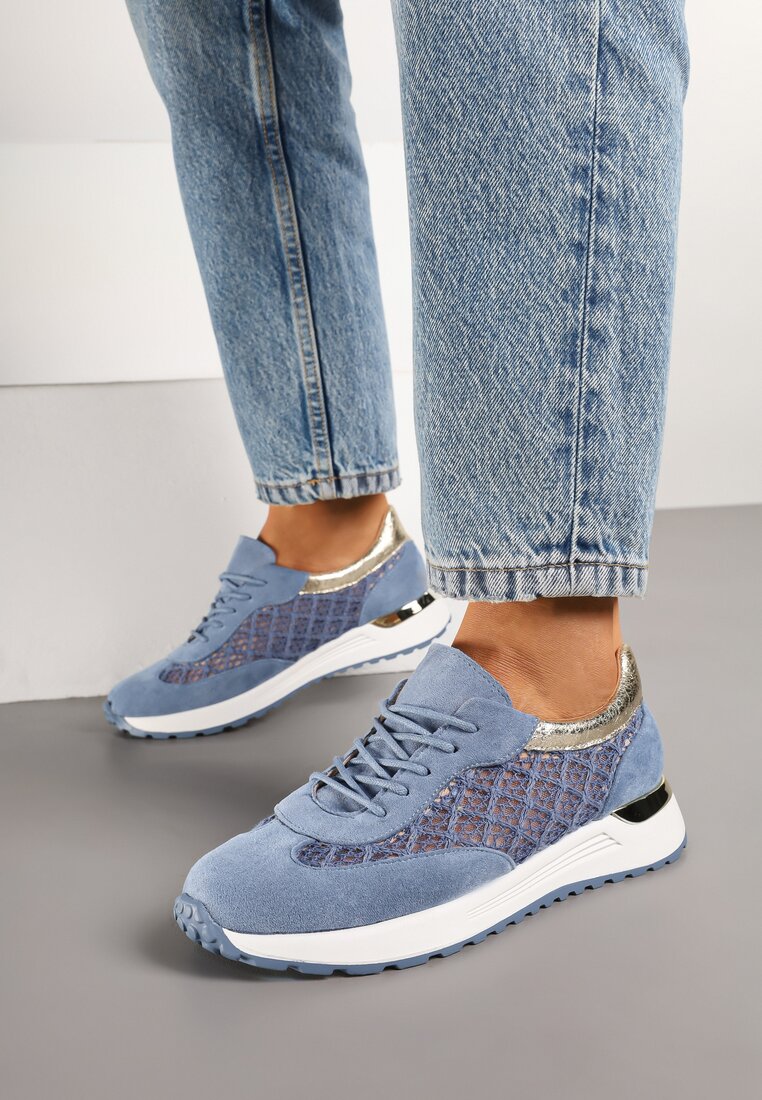 Niebieskie Ażurowe Sneakersy na Podeszwie z Metaliczną Wstawką Neomira