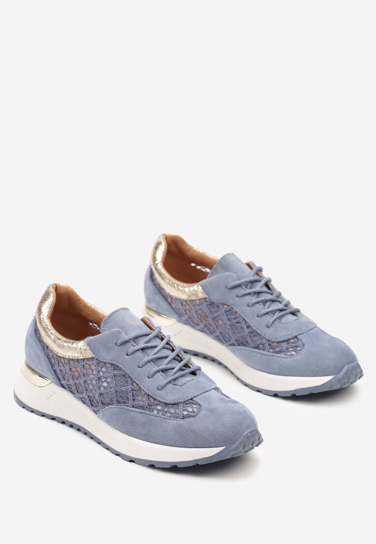 Niebieskie Ażurowe Sneakersy na Podeszwie z Metaliczną Wstawką Neomira