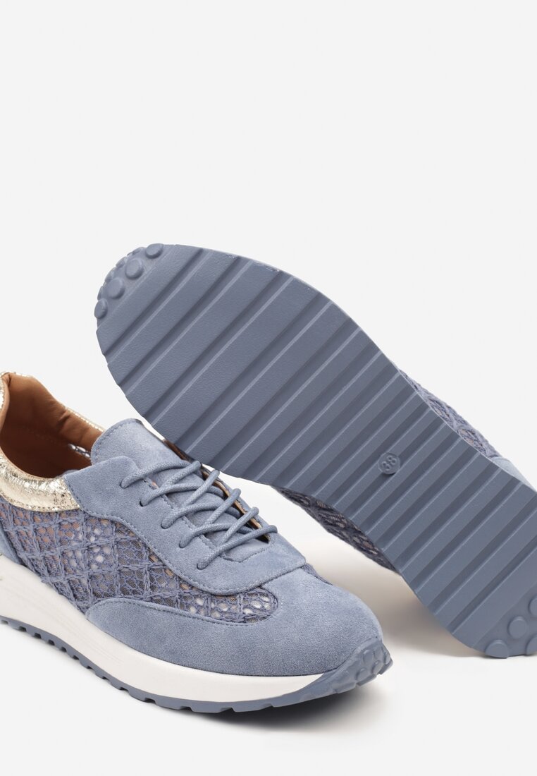 Niebieskie Ażurowe Sneakersy na Podeszwie z Metaliczną Wstawką Neomira