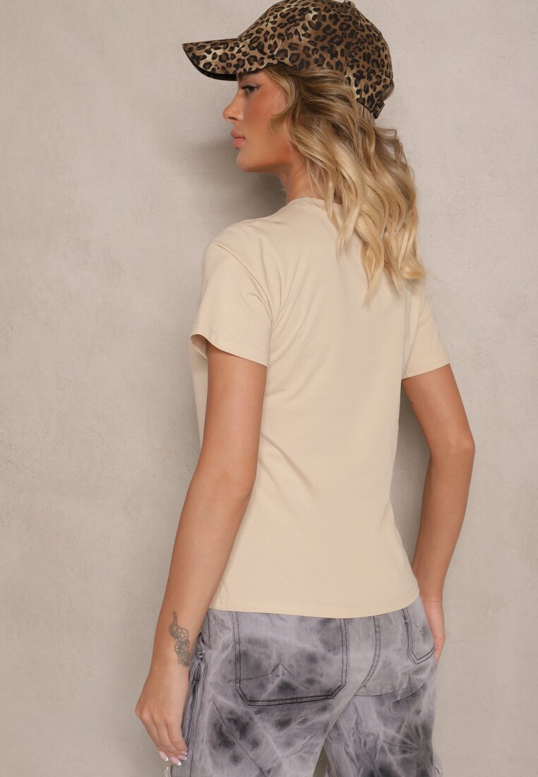 Beżowy Casualowy Bawełniany T-shirt Rivali