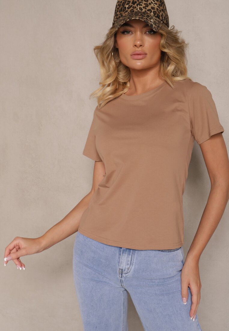 Brązowy Casualowy Bawełniany T-shirt Rivali