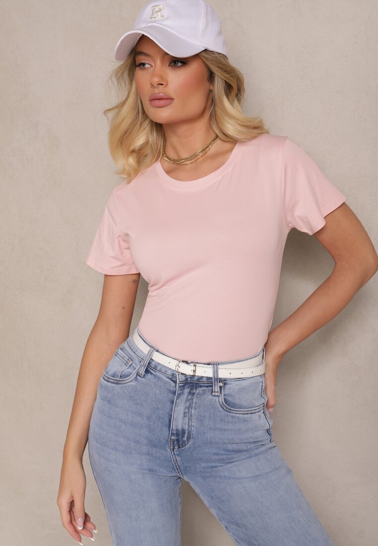 Różowy Casualowy Bawełniany T-shirt Rivali