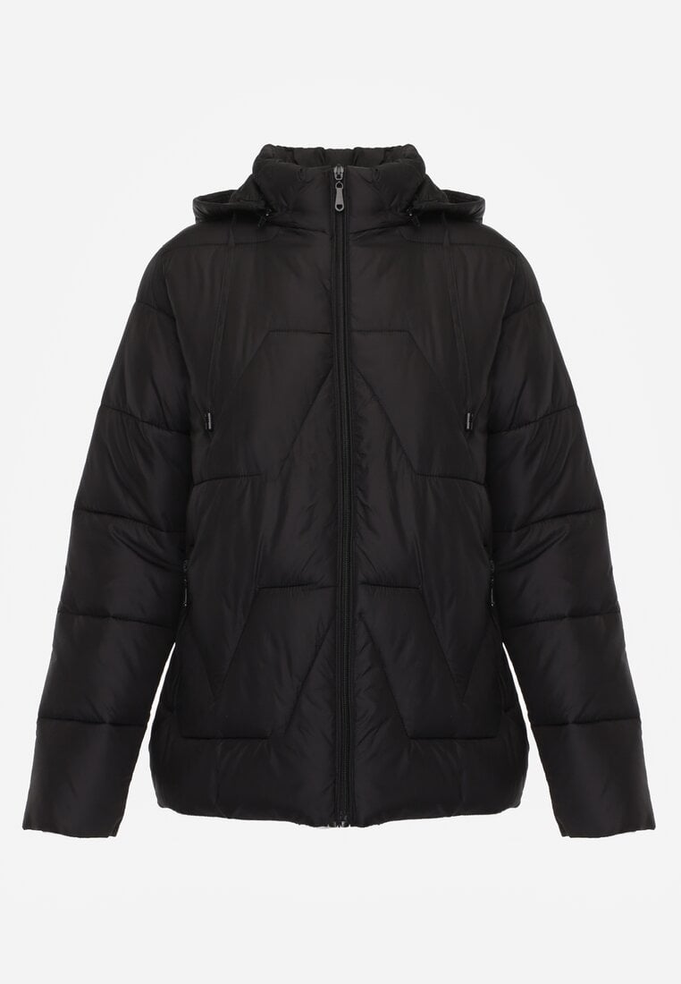 Czarna Pikowana Kurtka Przejściowa z Kapturem Silidi