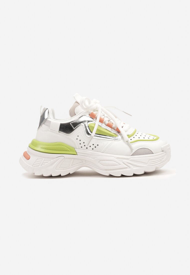 Biało-Zielone Sneakersy w Streetwearowym Stylu na Tłoczonej Podeszwie Nelasea