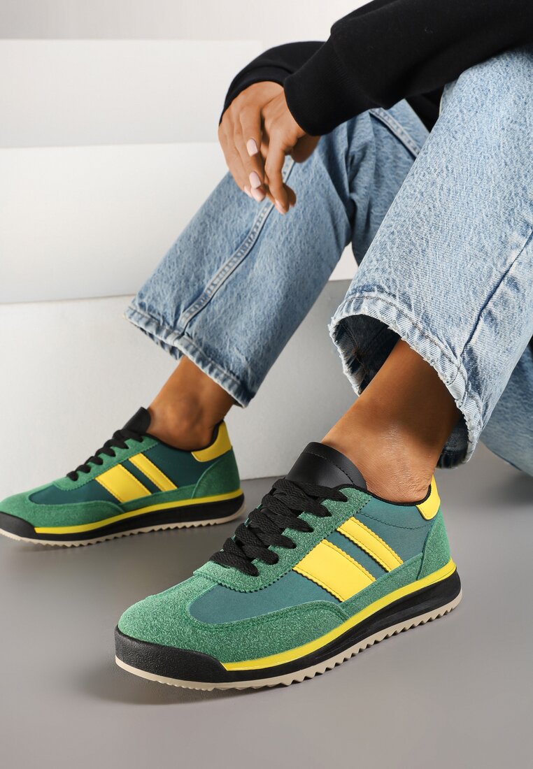 Zielone Sneakersy w Stylu Tenisówek Ozdobione Paskami Lilmi