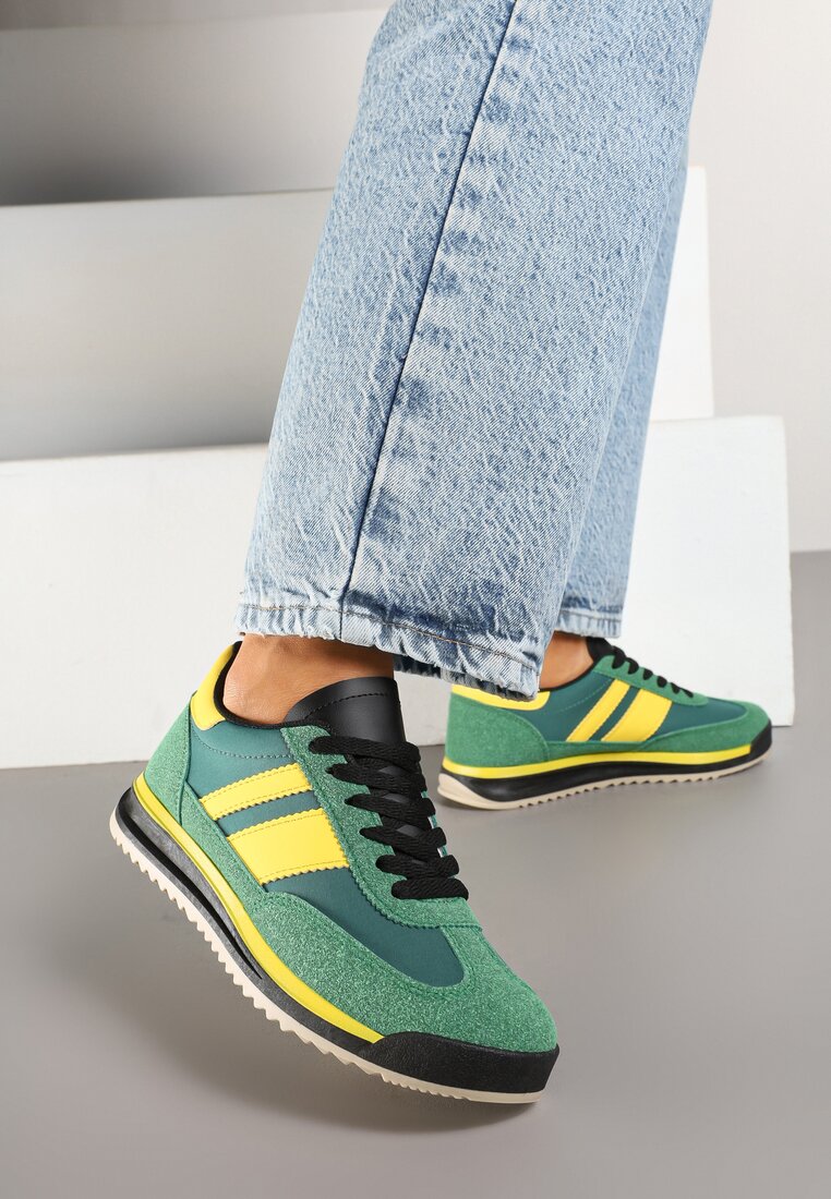 Zielone Sneakersy w Stylu Tenisówek Ozdobione Paskami Lilmi