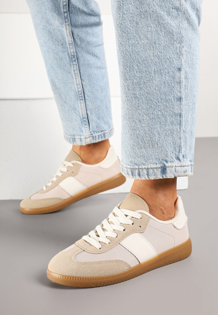 Ciemnobeżowe Sneakersy Tenisówki w Kultowym Stylu Neolithaen