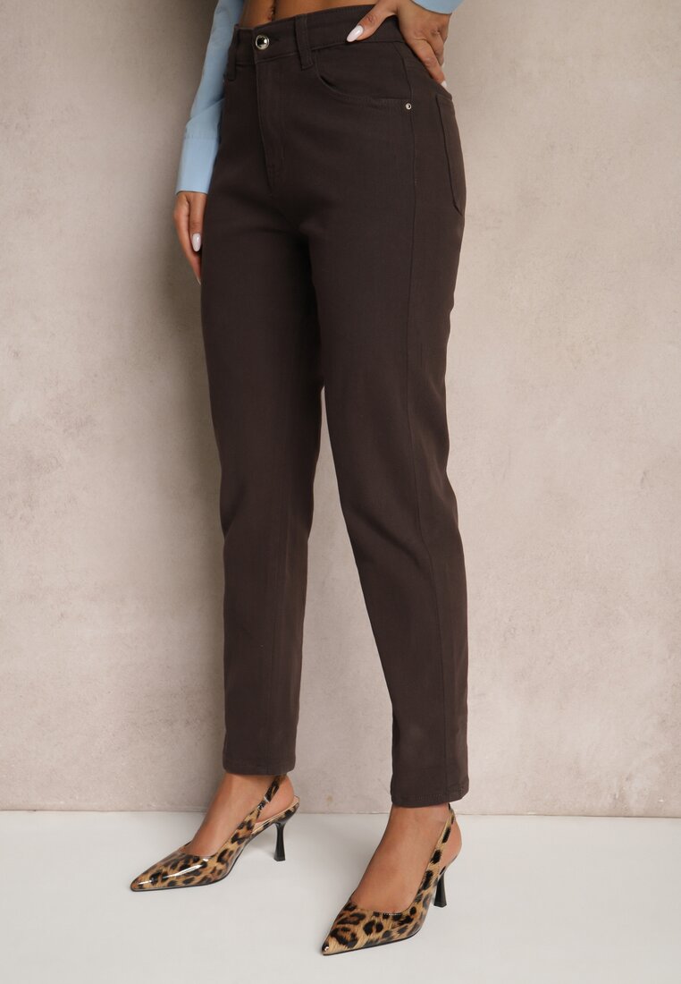 Ciemnobrązowe Jeansy Mom Fit Regular Waist o Casualowym Kroju Firvila