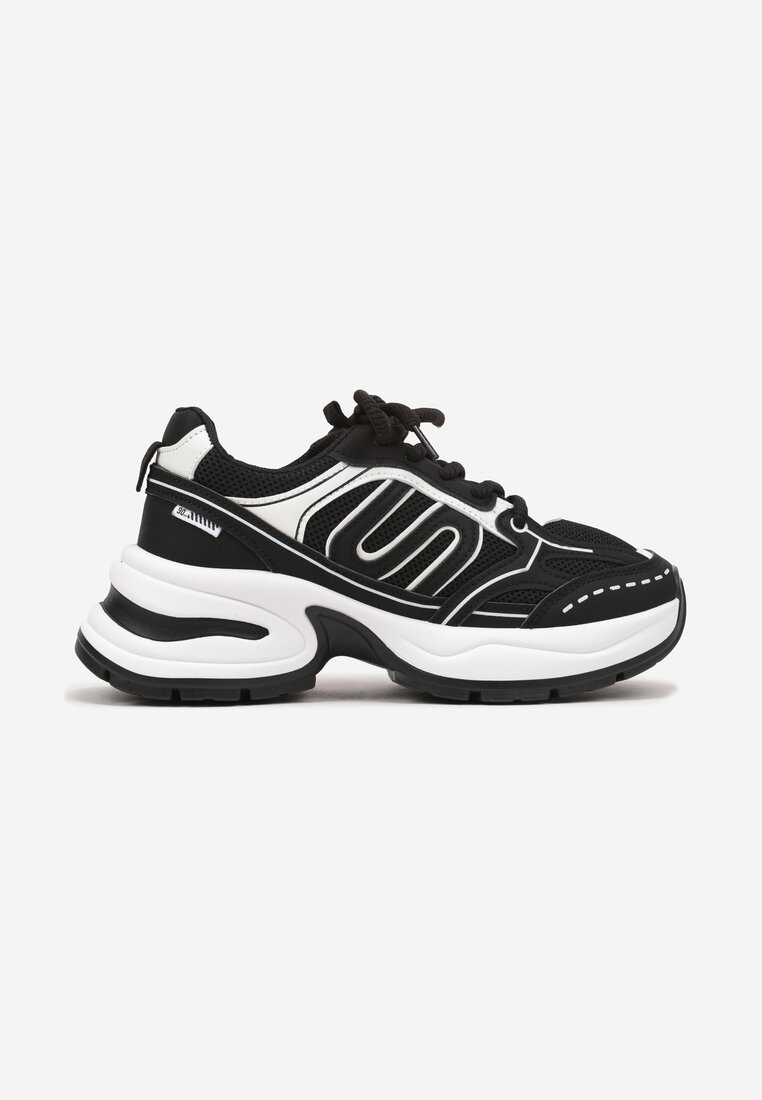 Czarne Sneakersy na Platformie Ozdobionej Tłoczeniem z Geometrycznym Motywem Arivira