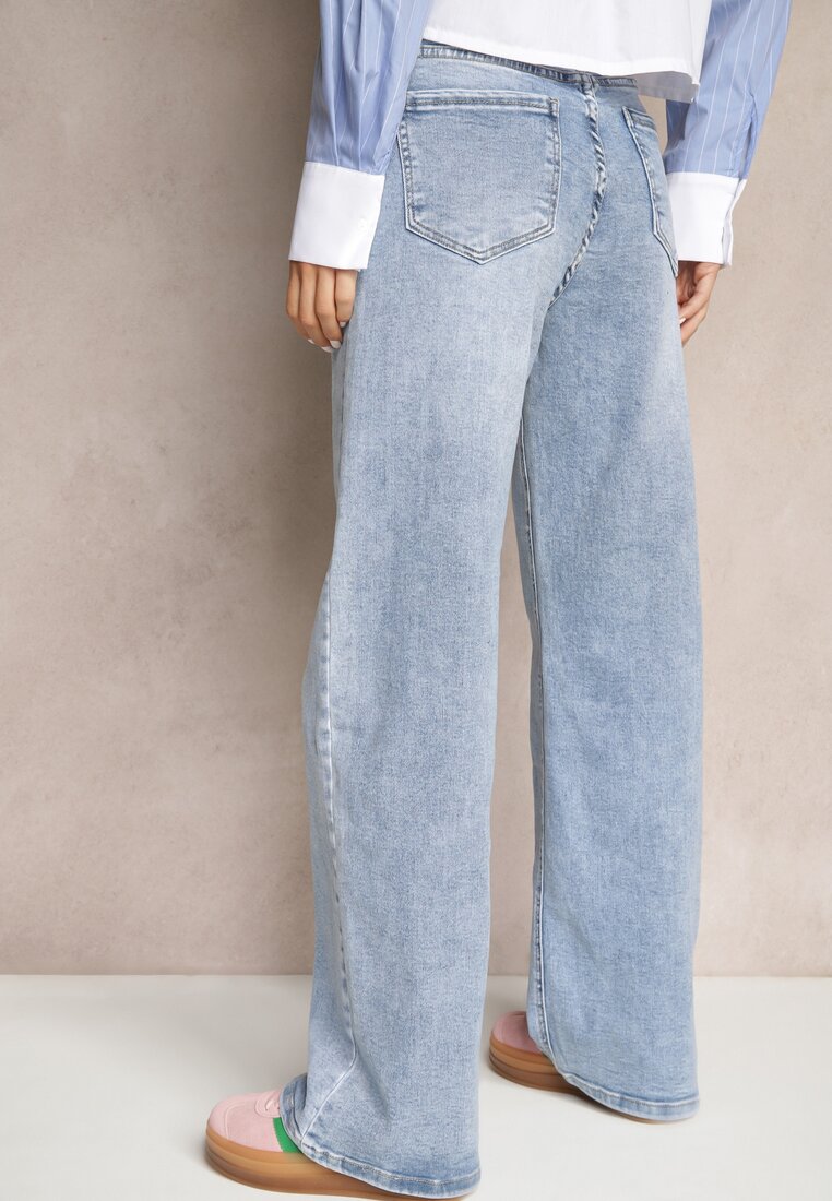 Jasnoniebieskie Jeansy High Waist o Szerokim Kroju Deladriel