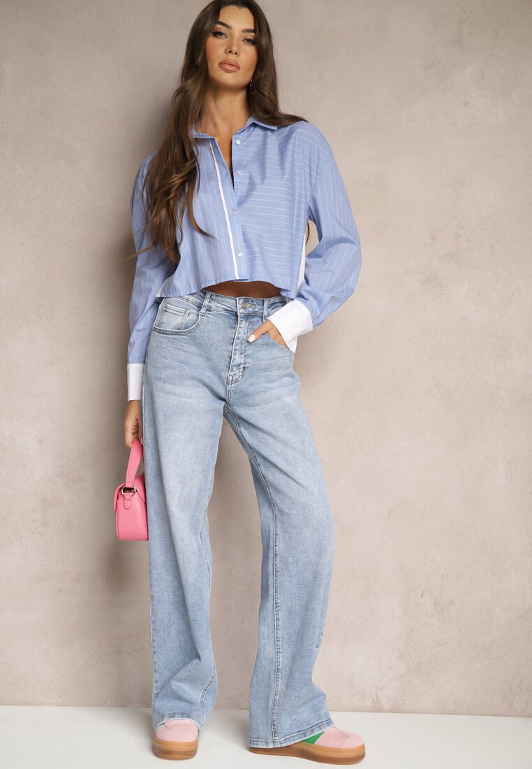 Jasnoniebieskie Jeansy High Waist o Szerokim Kroju Deladriel