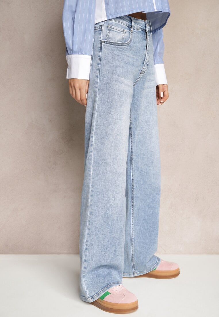Jasnoniebieskie Jeansy High Waist o Szerokim Kroju Deladriel