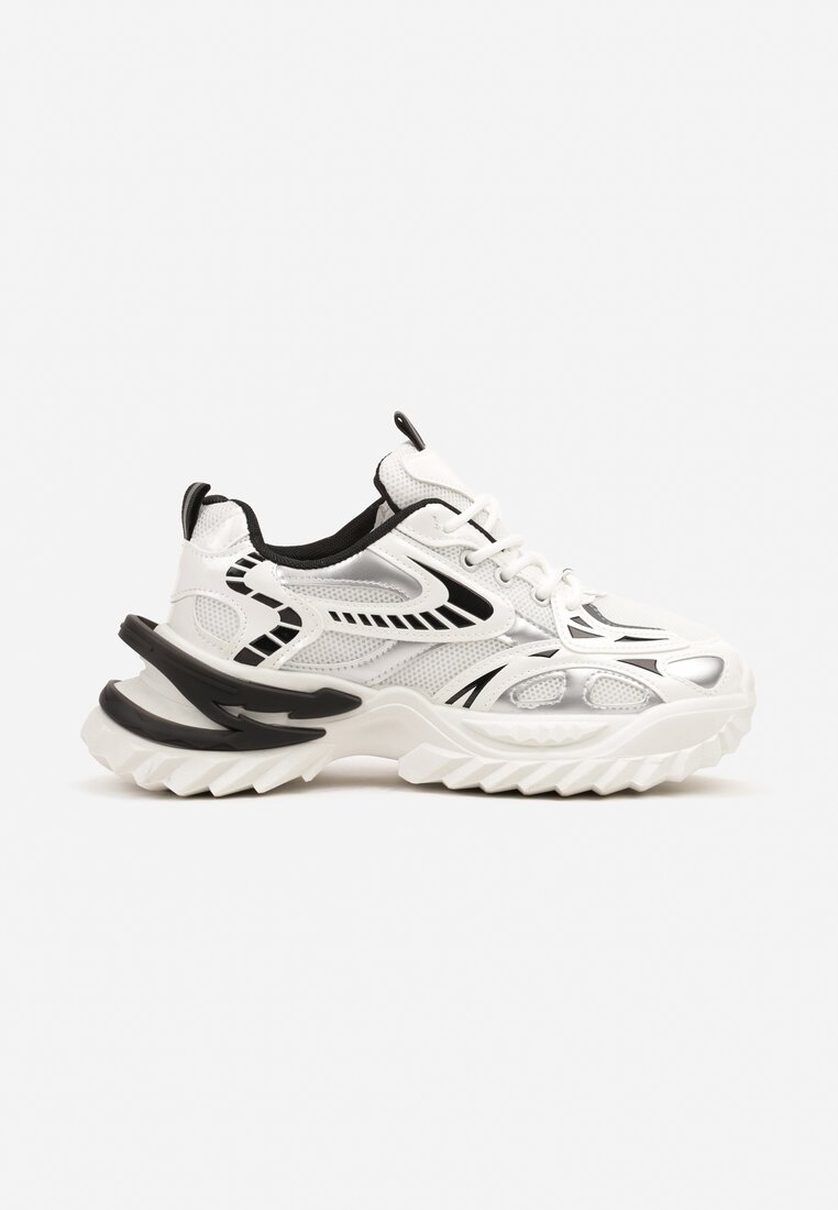 Białe Sneakersy na Platformie z Tłoczeniem i Siateczkowymi Wstawkami Galoria