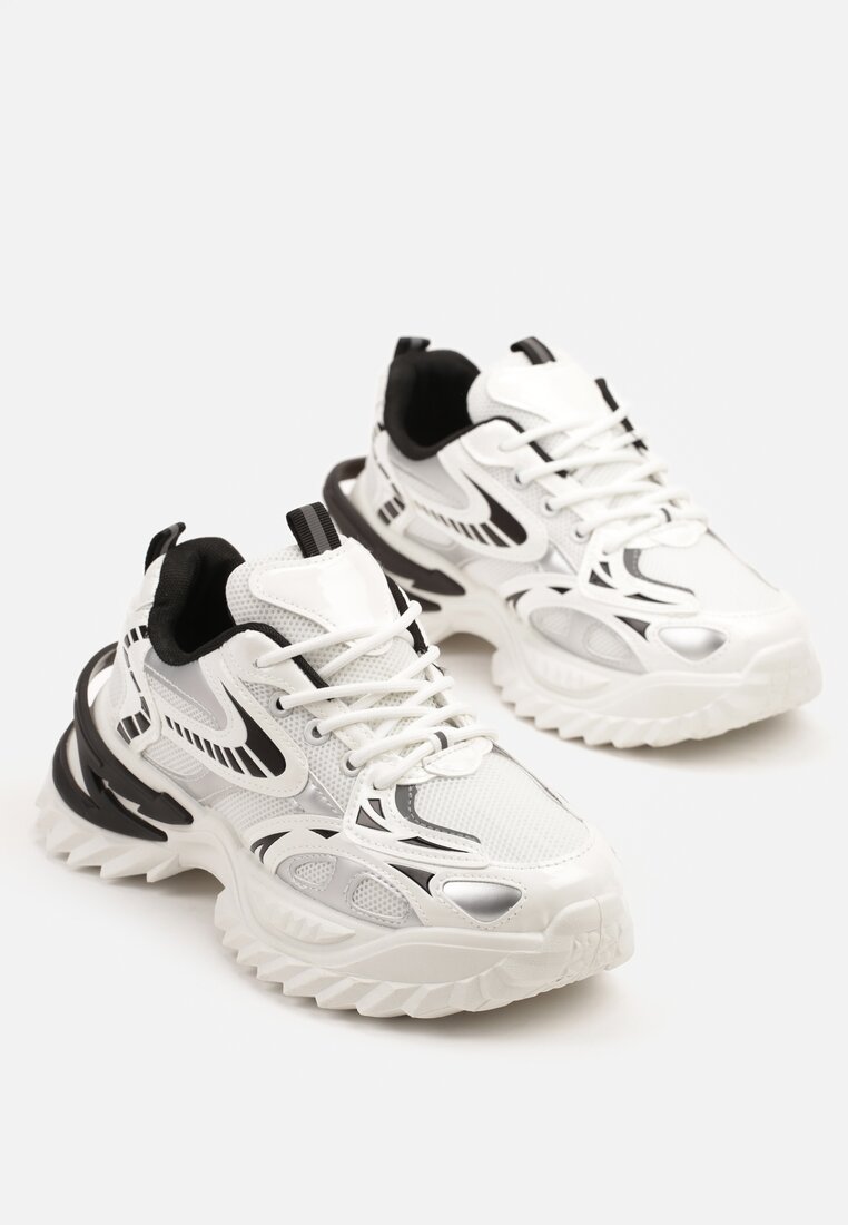 Białe Sneakersy na Platformie z Tłoczeniem i Siateczkowymi Wstawkami Galoria