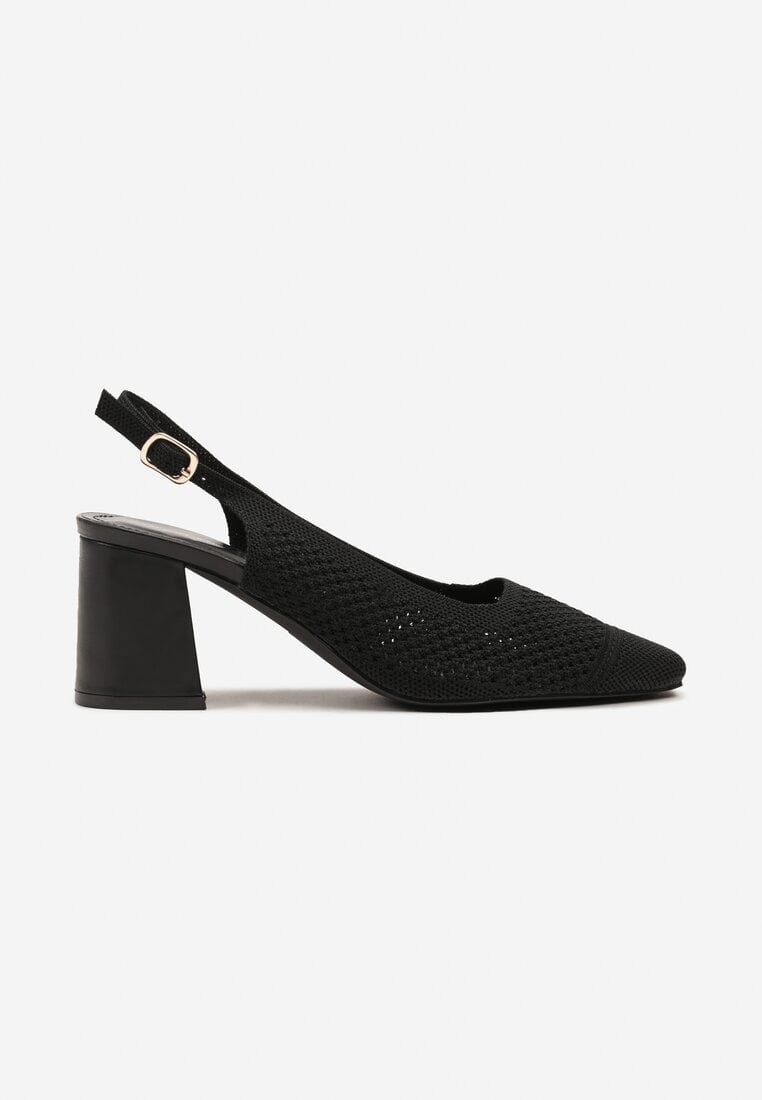 Czarne Sandały na Słupku Typu Slingback z Ażurową Cholewką Morivira