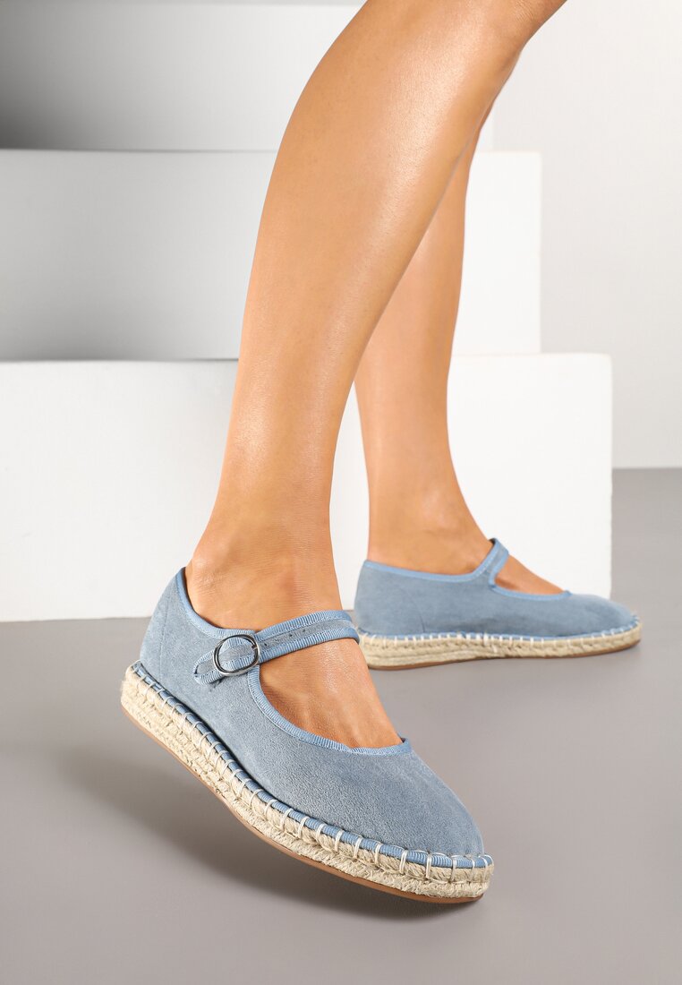 Niebieskie Espadryle z Ekozamszu Zapinane na Pasek z Klamerką Deolisse