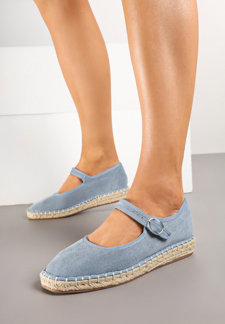 Niebieskie Espadryle z Ekozamszu Zapinane na Pasek z Klamerką Deolisse