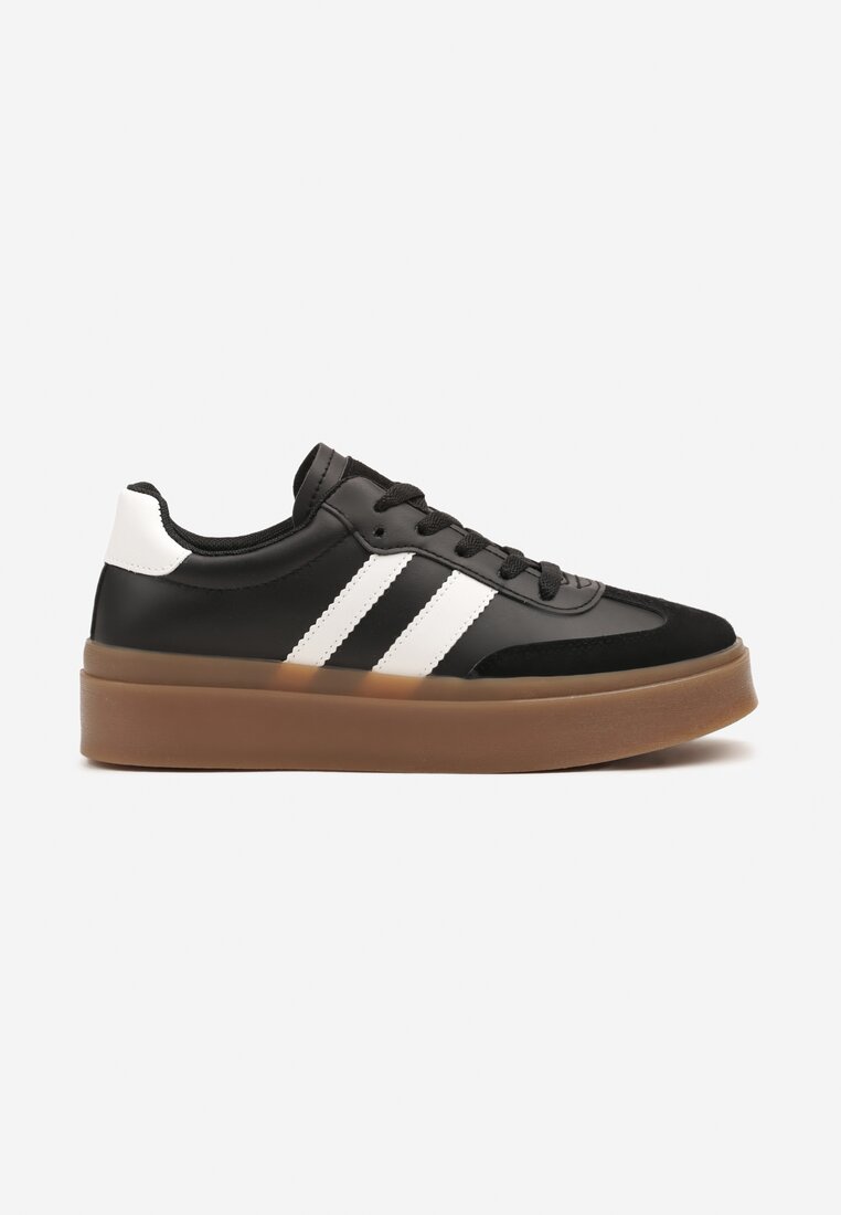 Czarne Sneakersy Tenisówki Ozdobione Paskami Sovresia