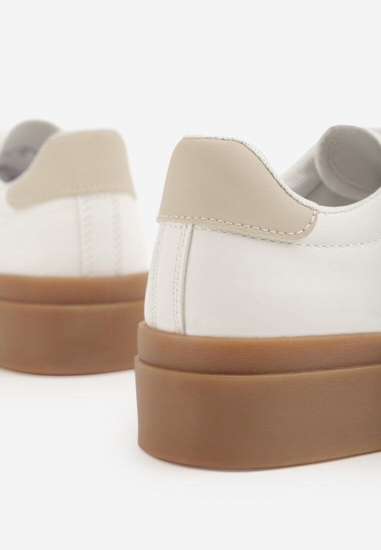 Beżowo-Białe Sneakersy Tenisówki Ozdobione Paskami Sovresia