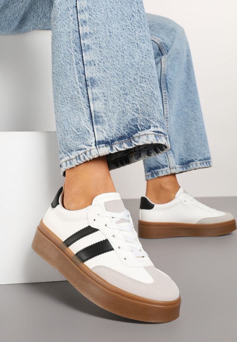 Biało-Czarne Sneakersy Tenisówki Ozdobione Paskami Sovresia