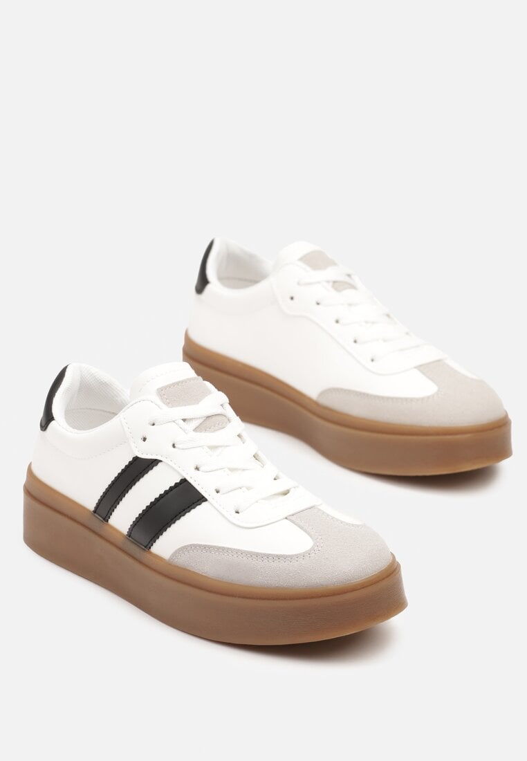 Biało-Czarne Sneakersy Tenisówki Ozdobione Paskami Sovresia