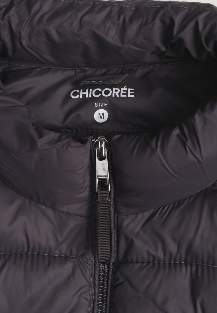 Ciemnoszara Casualowa Kurtka Ozdobiona Pikowaniem Nelionea