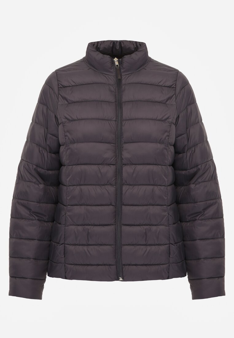 Ciemnoszara Casualowa Kurtka Ozdobiona Pikowaniem Nelionea