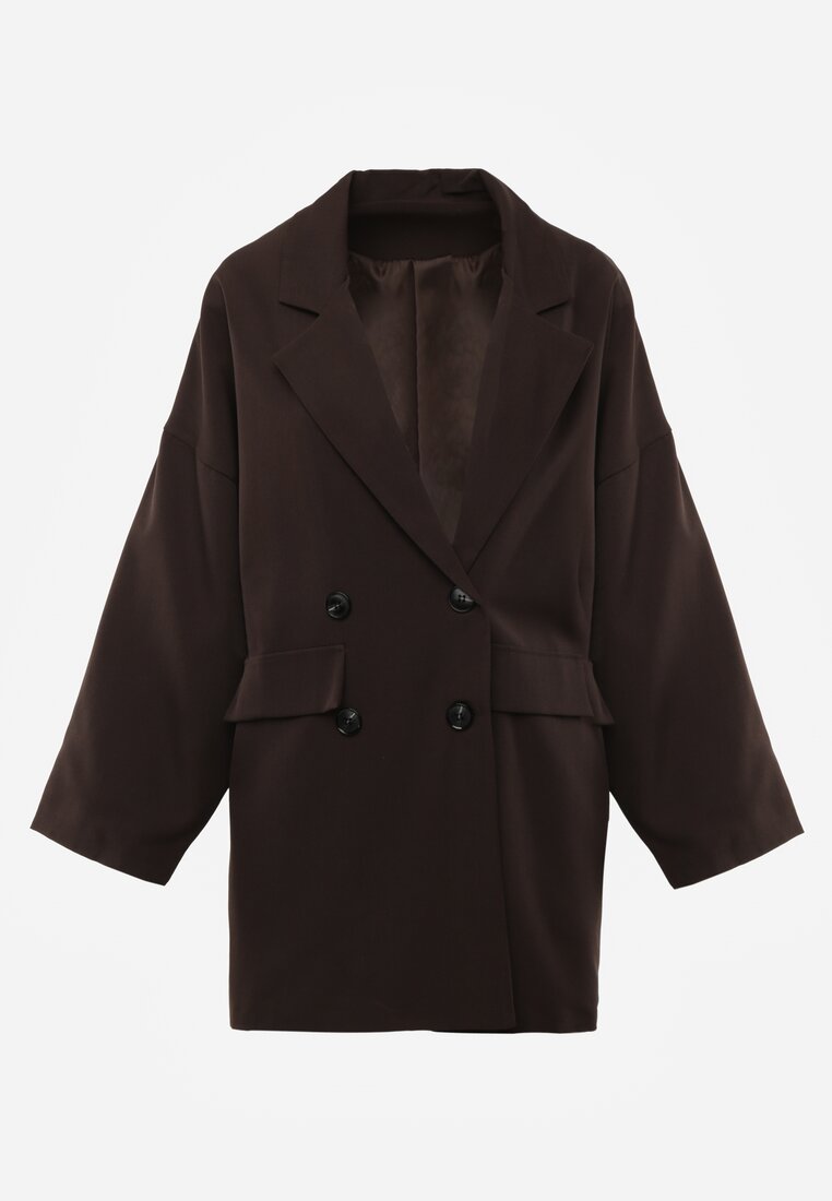 Brązowa Oversizowa Marynarka z Klapami i Dwurzędowym Zapięciem Sinthelis