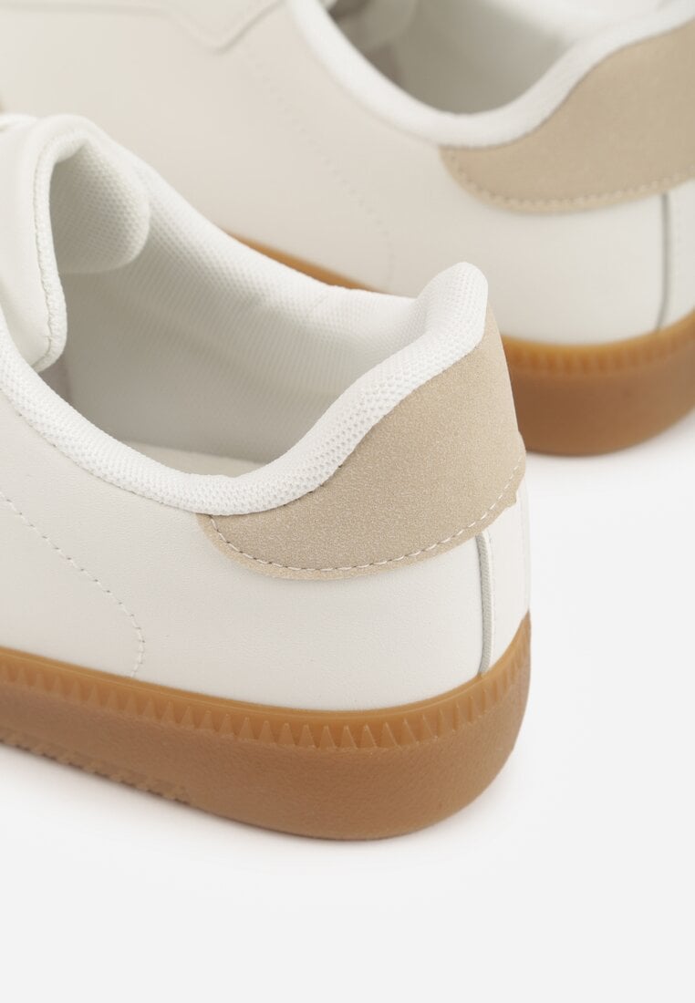 Beżowo-Białe Sneakersy w Stylu Tenisówek z Paskami Danareth