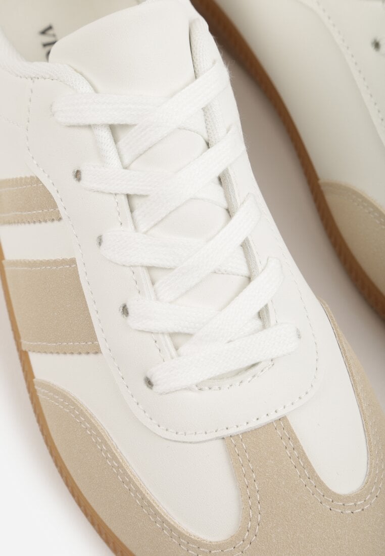 Beżowo-Białe Sneakersy w Stylu Tenisówek z Paskami Danareth