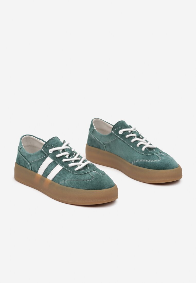 Ciemnozielone Sneakersy Klasyczne Tenisówki ze Skóry Naturalnej Alotia