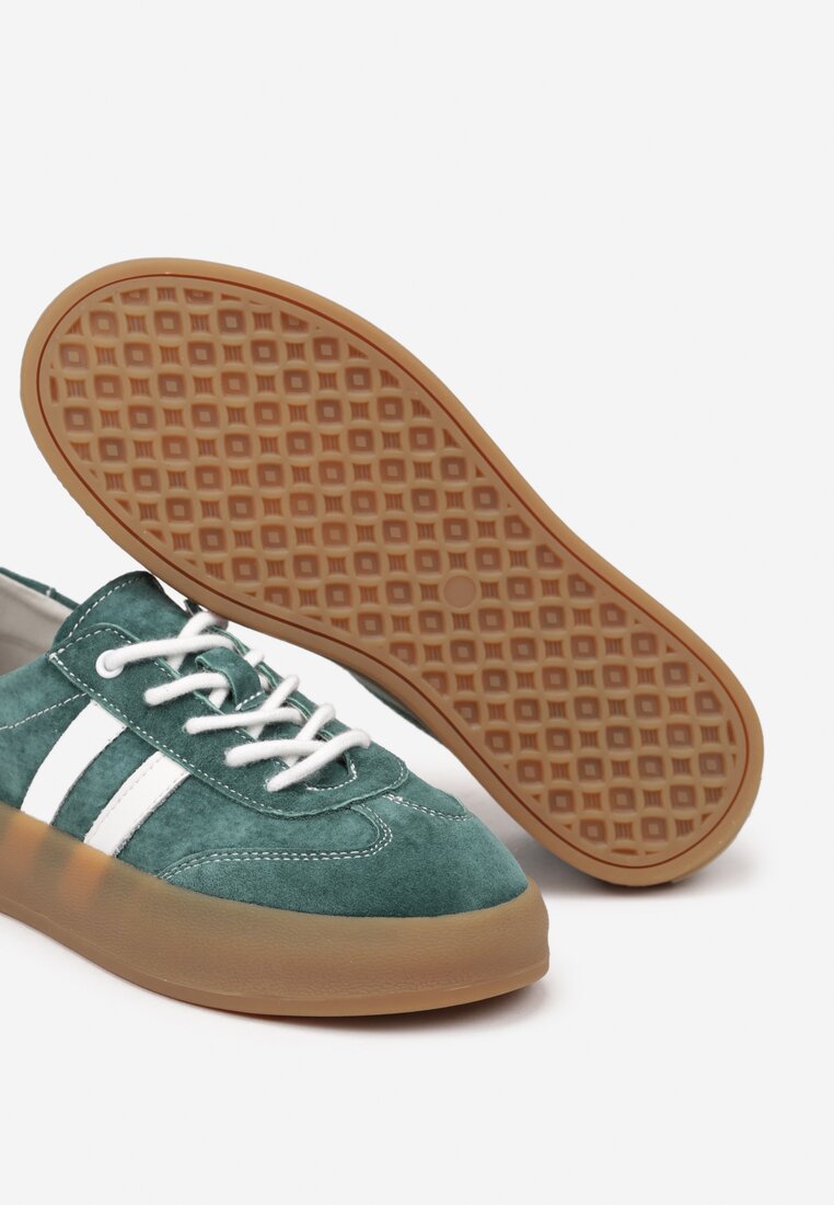 Ciemnozielone Sneakersy Klasyczne Tenisówki ze Skóry Naturalnej Alotia