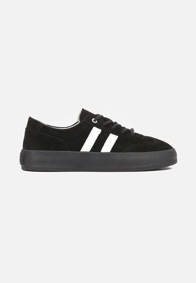 Czarne Sneakersy Klasyczne Tenisówki ze Skóry Naturalnej Alotia