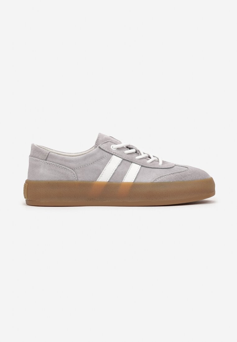 Szare Sneakersy Klasyczne Tenisówki ze Skóry Naturalnej Alotia