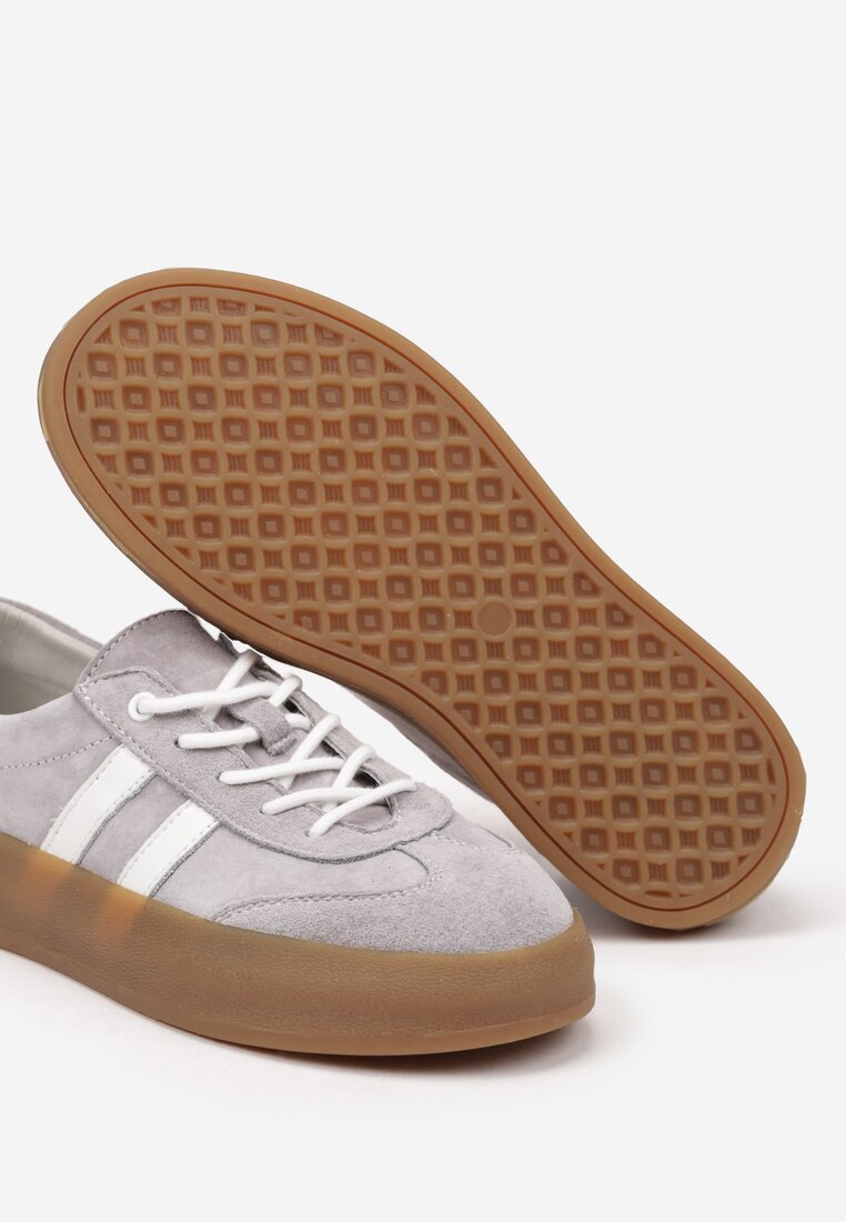 Szare Sneakersy Klasyczne Tenisówki ze Skóry Naturalnej Alotia