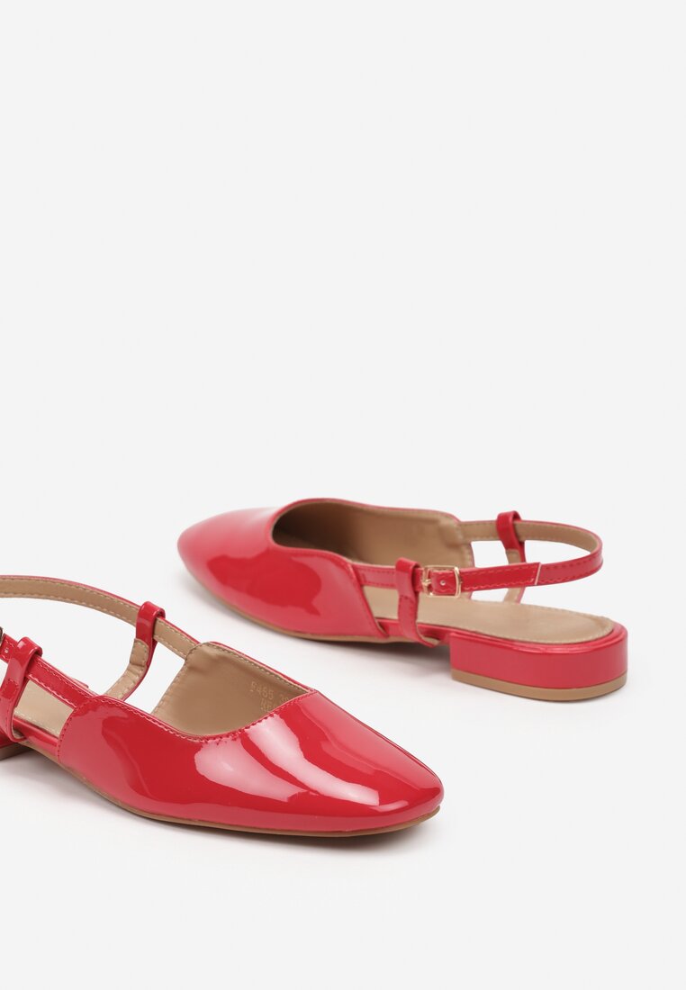 Czerwone Płaskie Sandały Lakierowane Typu Slingback Alezeda