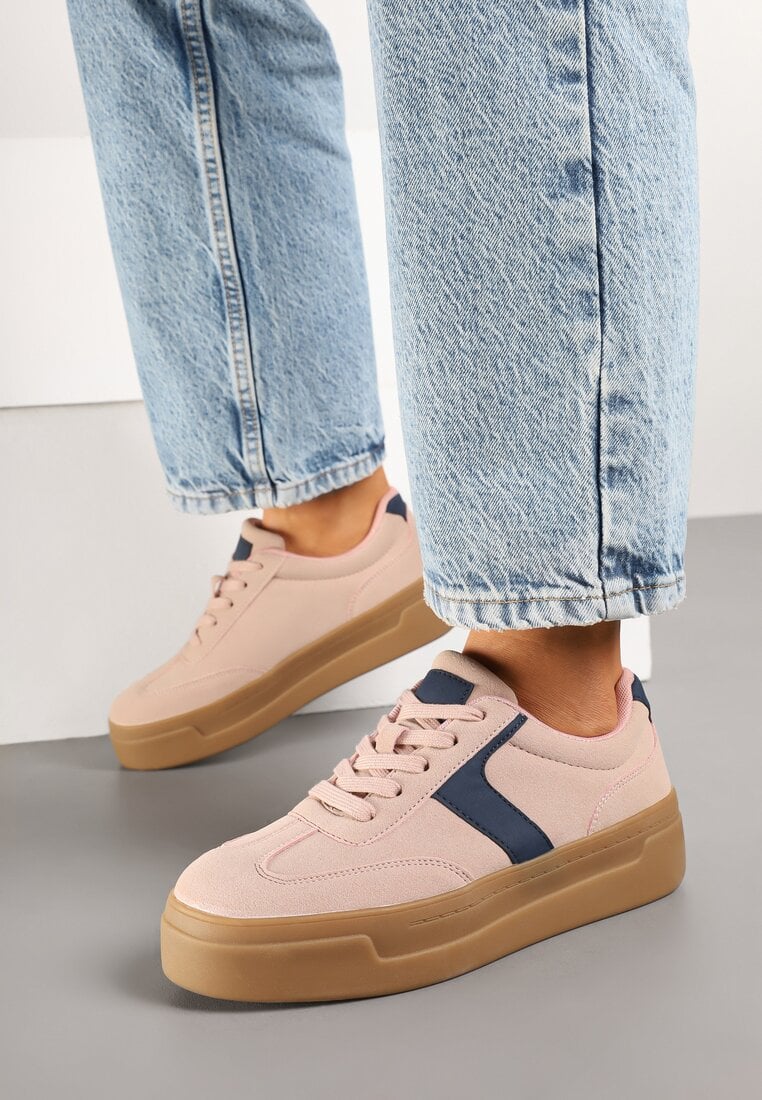 Różowo-Granatowe Sneakersy na Grubej Podeszwie w Stylu Kultowych Tenisówek Hanelith