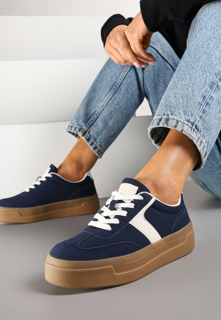 Granatowe Sneakersy na Grubej Podeszwie w Stylu Kultowych Tenisówek Hanelith